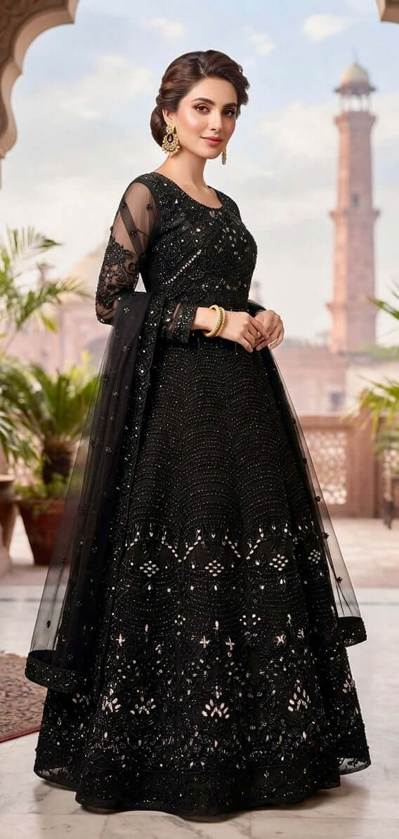 Shab-e-Noor – Black Embellished Maxi & Lehenga Choli