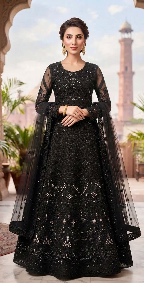 Shab-e-Noor – Black Embellished Maxi & Lehenga Choli