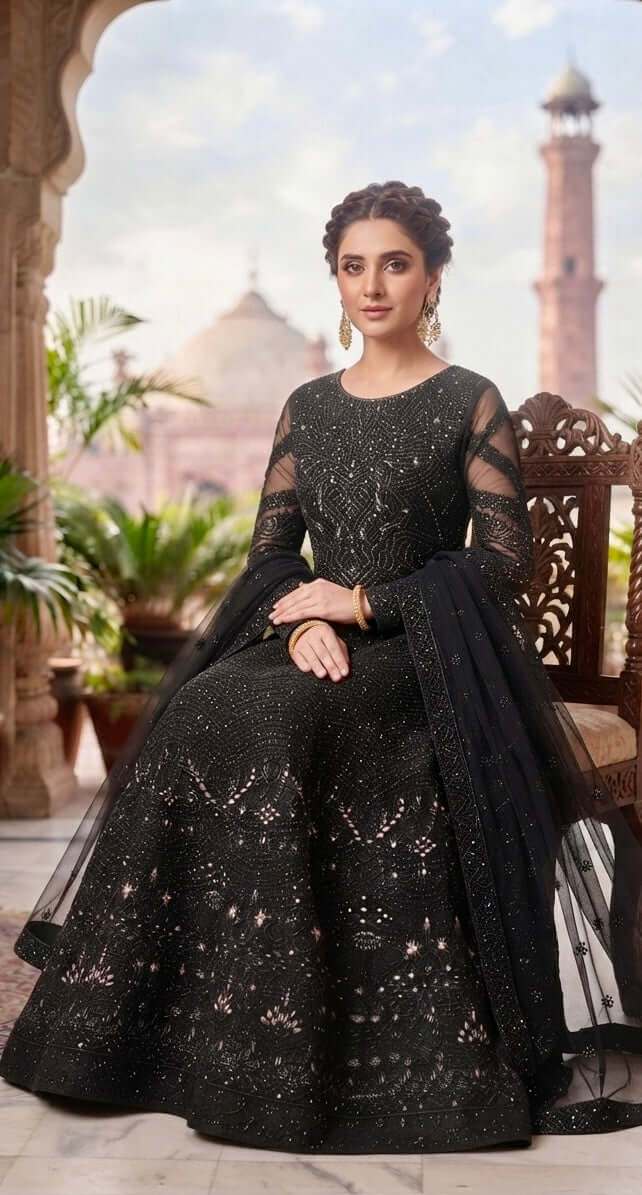Shab-e-Noor – Black Embellished Maxi & Lehenga Choli