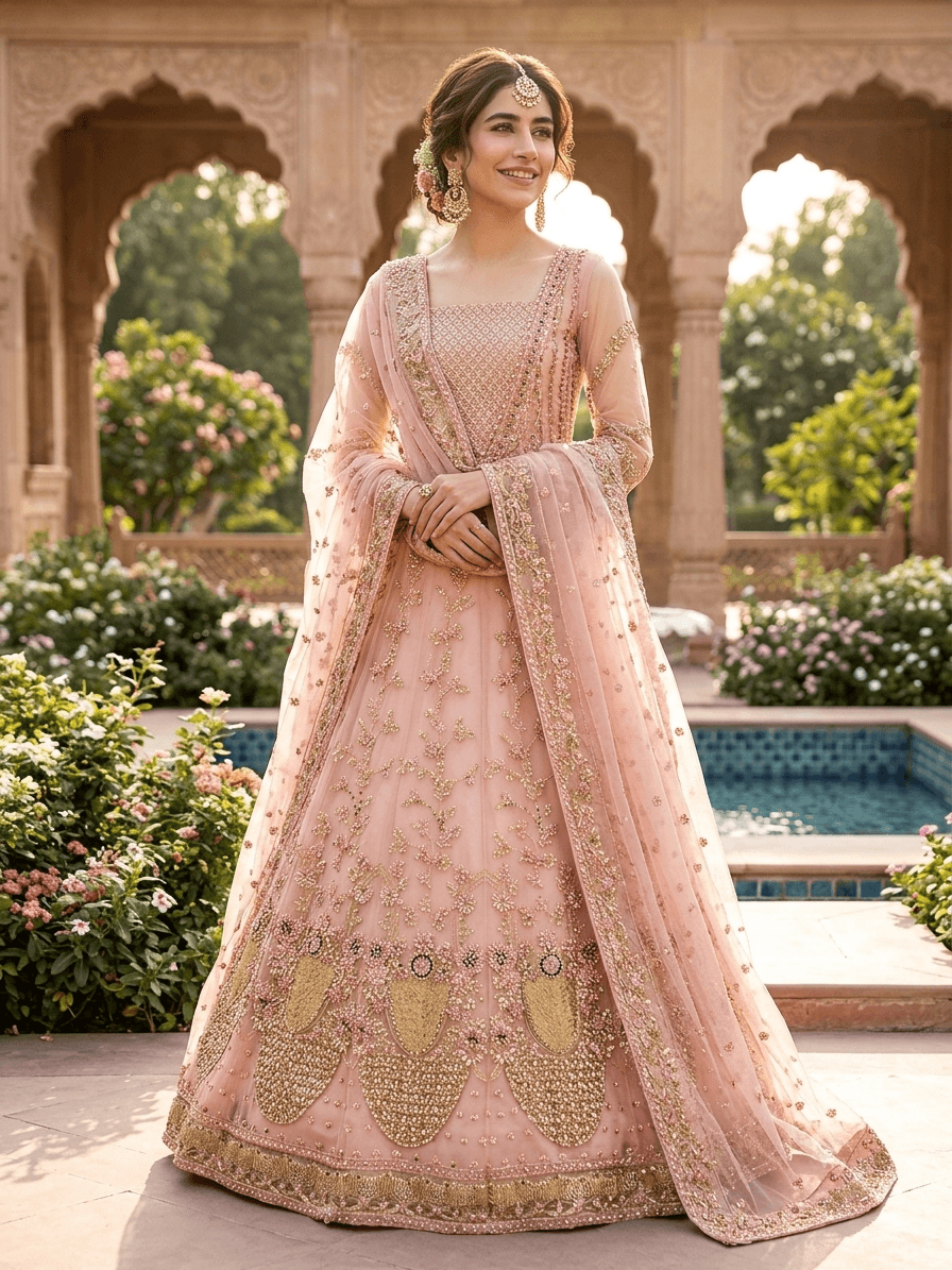 Mehfil-e-Gulabi — Soft Pink Bridal Lehenga with Radiant Embroidery