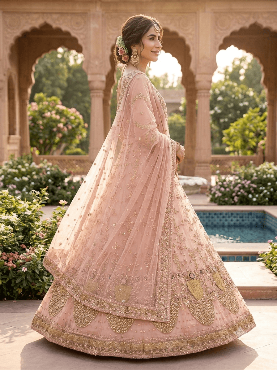Mehfil-e-Gulabi — Soft Pink Bridal Lehenga with Radiant Embroidery