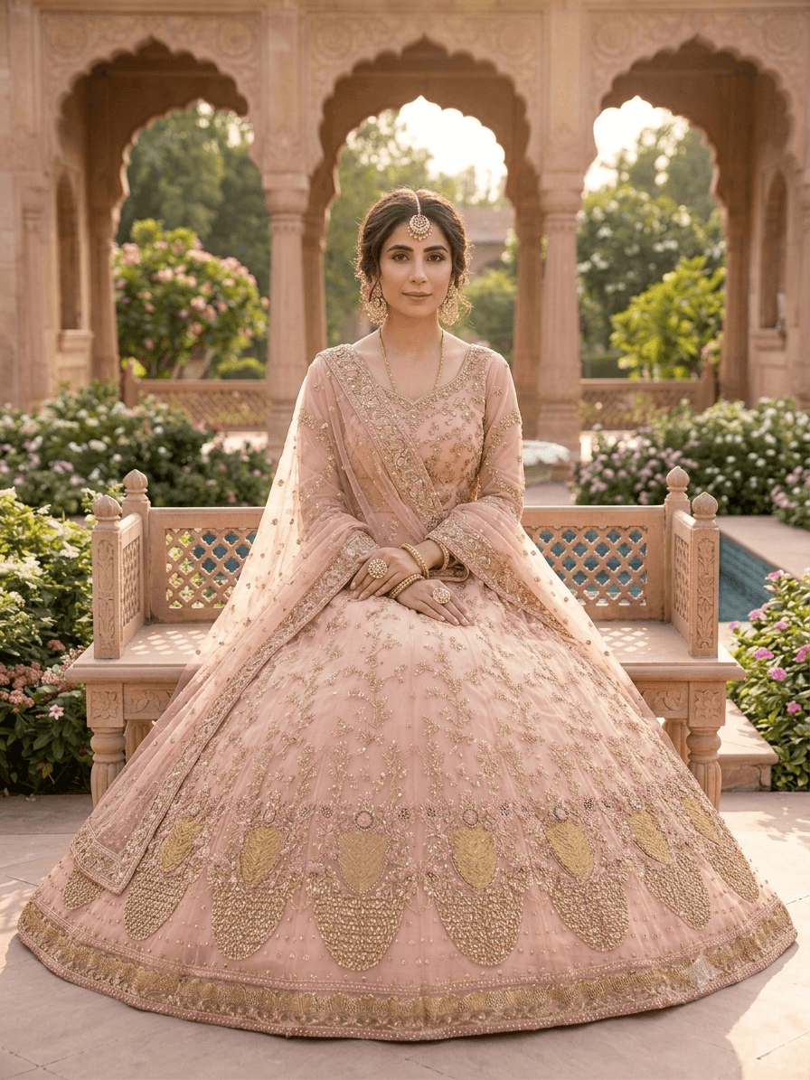 Mehfil-e-Gulabi — Soft Pink Bridal Lehenga with Radiant Embroidery