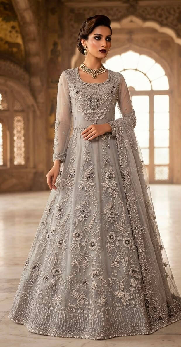 Chandi Mahal — Couture Wedding Wear Anarkali in Dove Grey