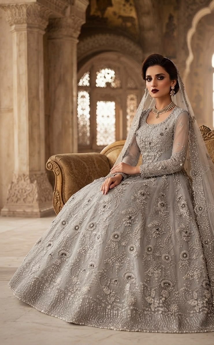Chandi Mahal — Couture Wedding Wear Anarkali in Dove Grey