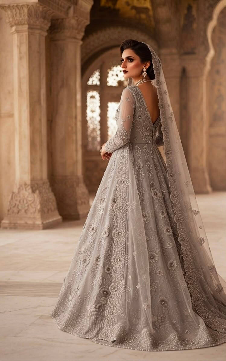 Chandi Mahal — Couture Wedding Wear Anarkali in Dove Grey